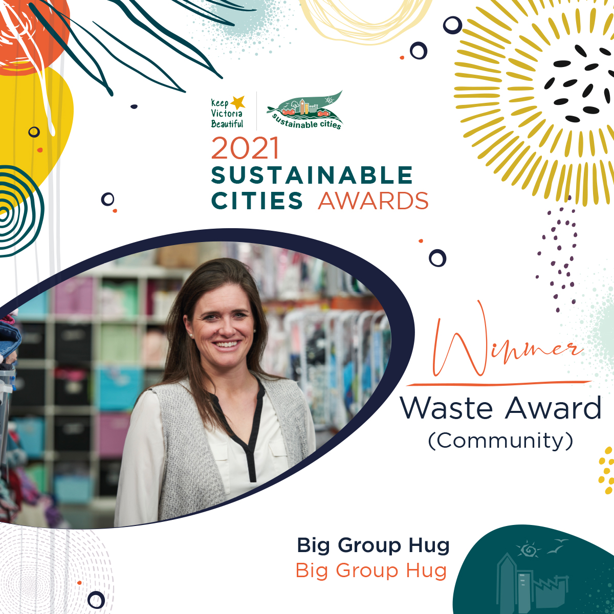 #KVBSustainableCities 2021 Awards Winner Waste (Community): Big Group Hug, ‘Big Group Hug’
<a href="/BanyuleCouncil/">Banyule City Council</a> @CityWhittlesea 
<a href="/CityofDarebin/">City of Darebin</a> <a href="/BigGroupHug/">Big Group Hug</a> 
<a href="/theheraldsun/">Herald Sun</a> <a href="/theage/">The Age</a> 
<a href="/abcnews/">ABC News</a> <a href="/9NewsMelb/">9News Melbourne</a> 
<a href="/7NewsMelbourne/">7NEWS Melbourne</a> 
<a href="/TenNewsMelb/">10 News First Melbourne</a>
