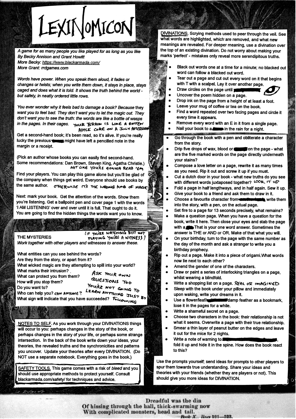 Grant Howitt November S Free 1 Page Game Is Lexinomicon In Collaboration With Beckyannison In Which You Unlock The Secrets Lurking Behind The Veil By Ruining A Second Hand Paperback Book Pdf Text Only Version