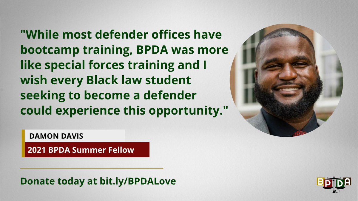 BPDA’s Summer Fellowship program is our greatest pride and a core part of our mission. Whether $5 or $100, your generous contributions help another Black defender like @dmndvs get the resources they need to succeed. Donate today at bit.ly/BPDALove! #BlackDefendersMatter