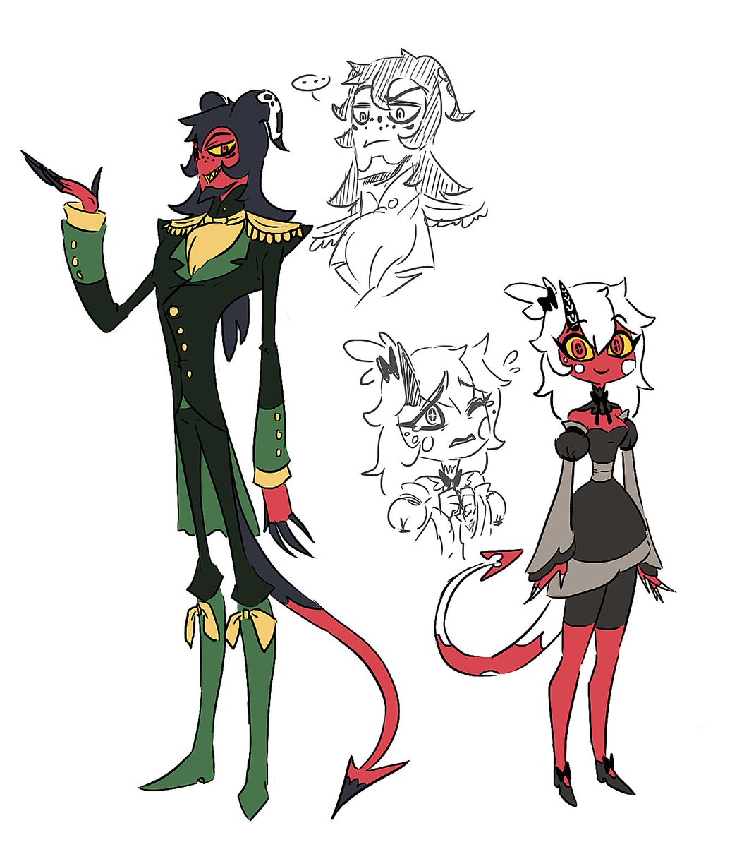 Some #HelluvaBoss OCs !? EXACTLY ! Meet Luca &amp; Antonia. These siblings have been abandoned by their mother when they were still very young. Wanting to provide his sister a comfortable life, Luca worked his way into hell's high society, tho through very questionable means...