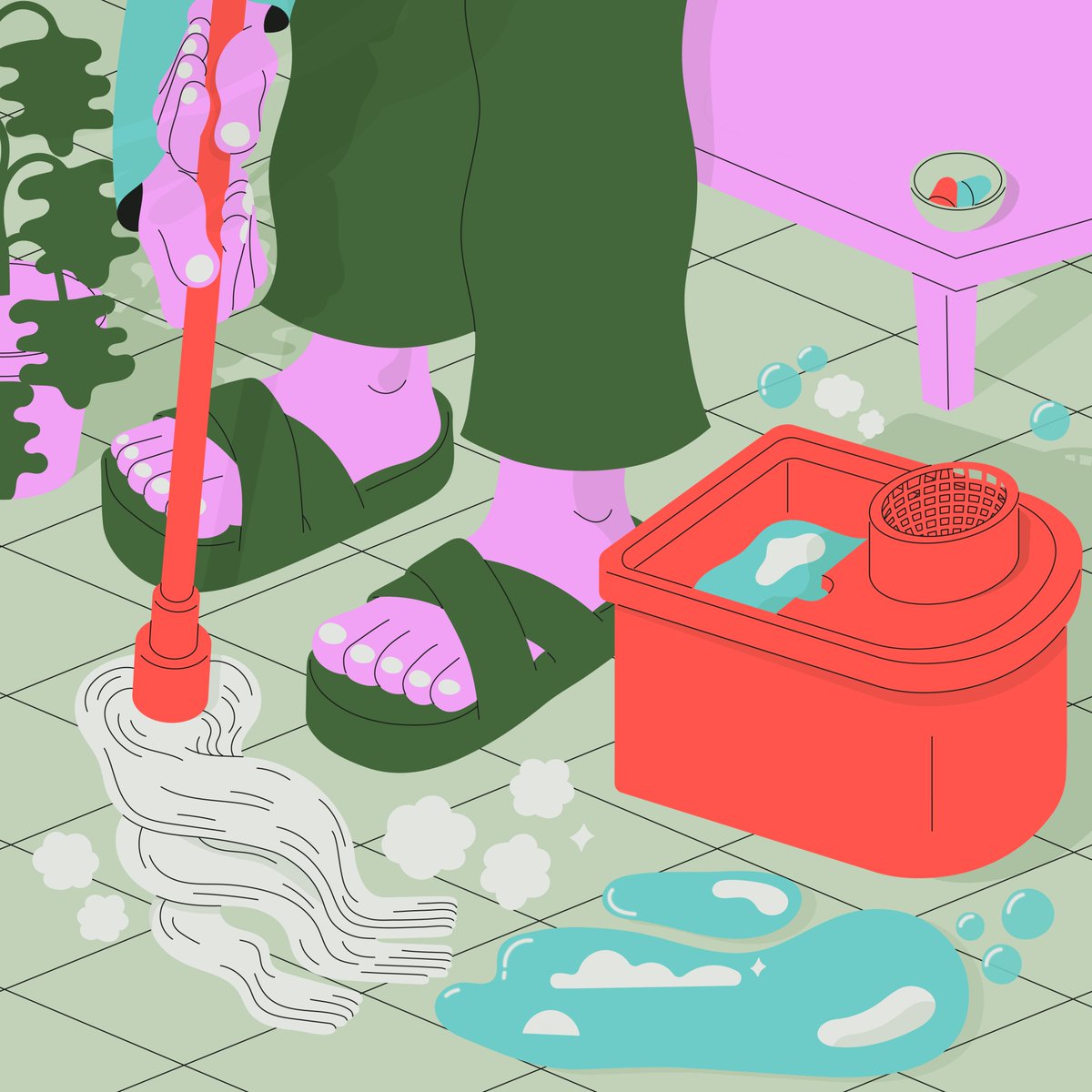 Mopping while microdosing for <a href="/Thrillist/">Thrillist</a> 

#illustration #editorialillustration #vectorillustration #adobeillustrator #microdosing #cleaning #cannabis