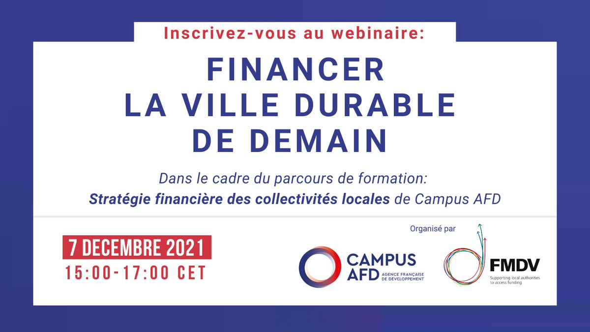Plus de 750 inscrits à la réunion de lancement du cycle de webinaires que nous co-organisons avec #Campus <a href="/AFD_France/">Agence Française de #Développement (AFD) 🇫🇷 🇪🇺</a> autour du financement la ville durable 
Rejoignez-nous le 7 décembre à 15H
👉 Inscriptions lnkd.in/dB7DNstg  
📆 Agenda provisoire lnkd.in/dWuN6Djj