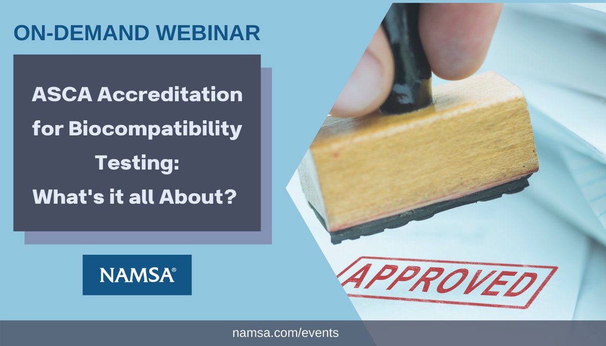 NAMSA_CRO's tweet photo. In July 2021, NAMSA announced its accreditation to the FDA’s first-ever #ASCA Pilot Program for #biocompatibility testing. Access our on-demand webinar to learn about this program and explore the advantages of working with an ASCA-accredited laboratory. https://t.co/iuY36kjCS4 https://t.co/g8UthM3k08