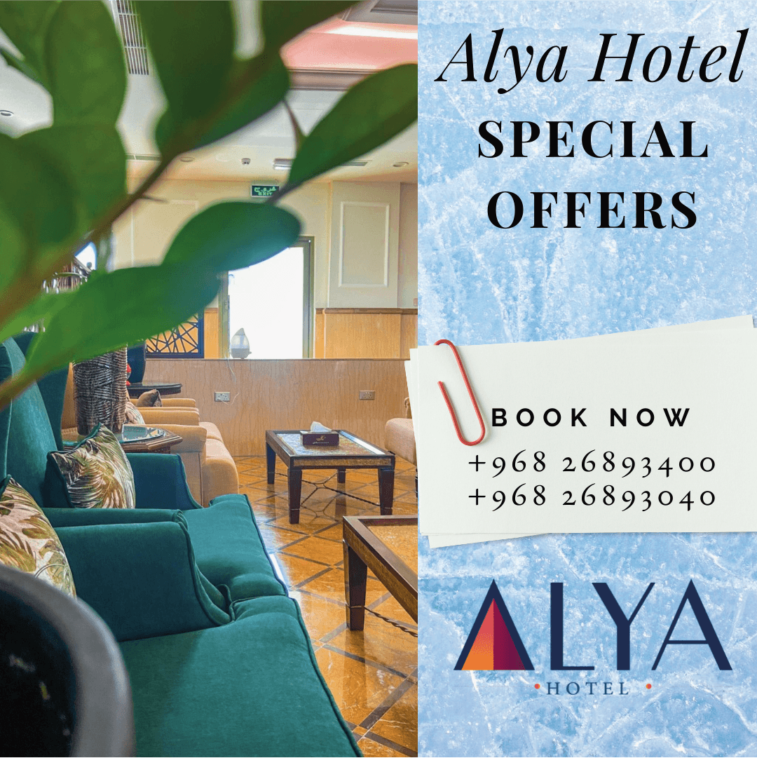 Alya Hotel Welcomes You✨
We offer our guests the best stay with our , single and double rooms, vip rooms, rooms with lounge area and jointed rooms.
Our meals are specially made with various cuisines. 
For more information please contact us:
+968 7907 2050
+968 26893400
