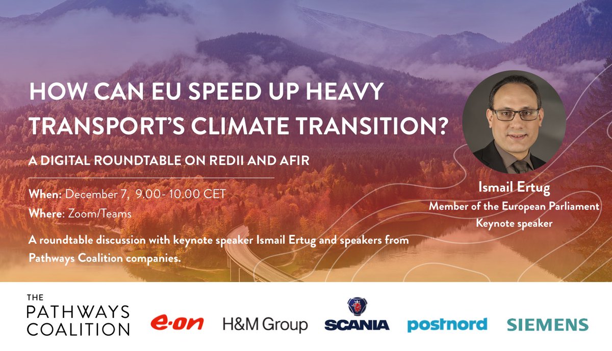 Building a sustainable heavy transport system is not an abstract project – can we become climate neutral and how? Welcome to a webinar on how RED and AFIR could shape the heavy transport sector to become carbon neutral. @IsmailErtug <a href="/EgilMNielsen/">Egil Moller Nielsen</a>  <a href="/Phokat/">Patrik Akerman</a> <a href="/ScaniaGroup/">Scania Group</a>
