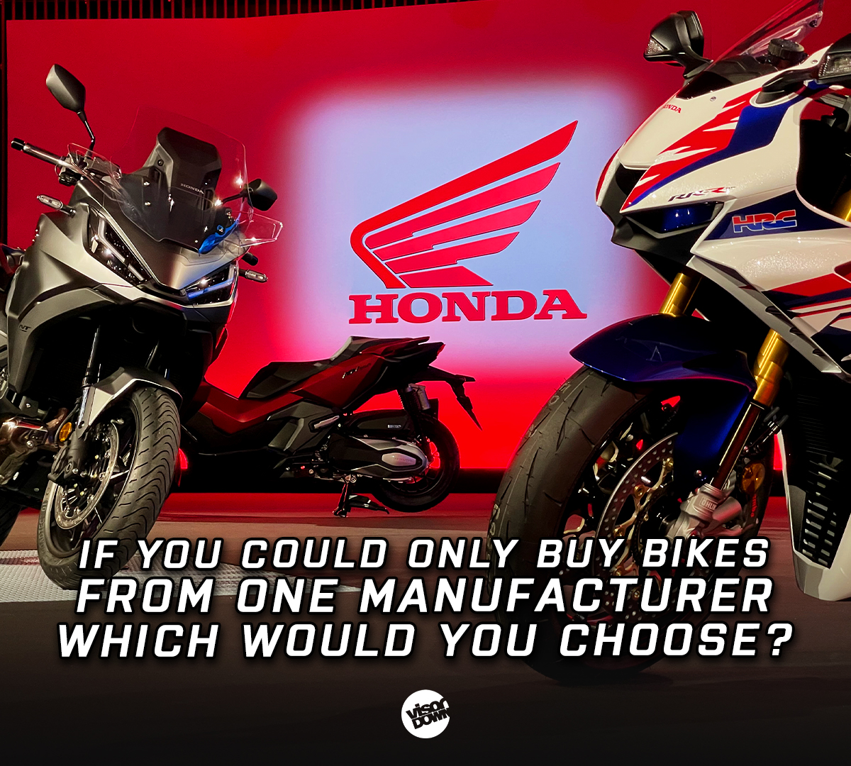 visordown's tweet image. Pick wisely... you can only have one manufacturer's range of bikes!
Do you go for variety, or speciality? 🤔

#HardQuestion #Motorcycles