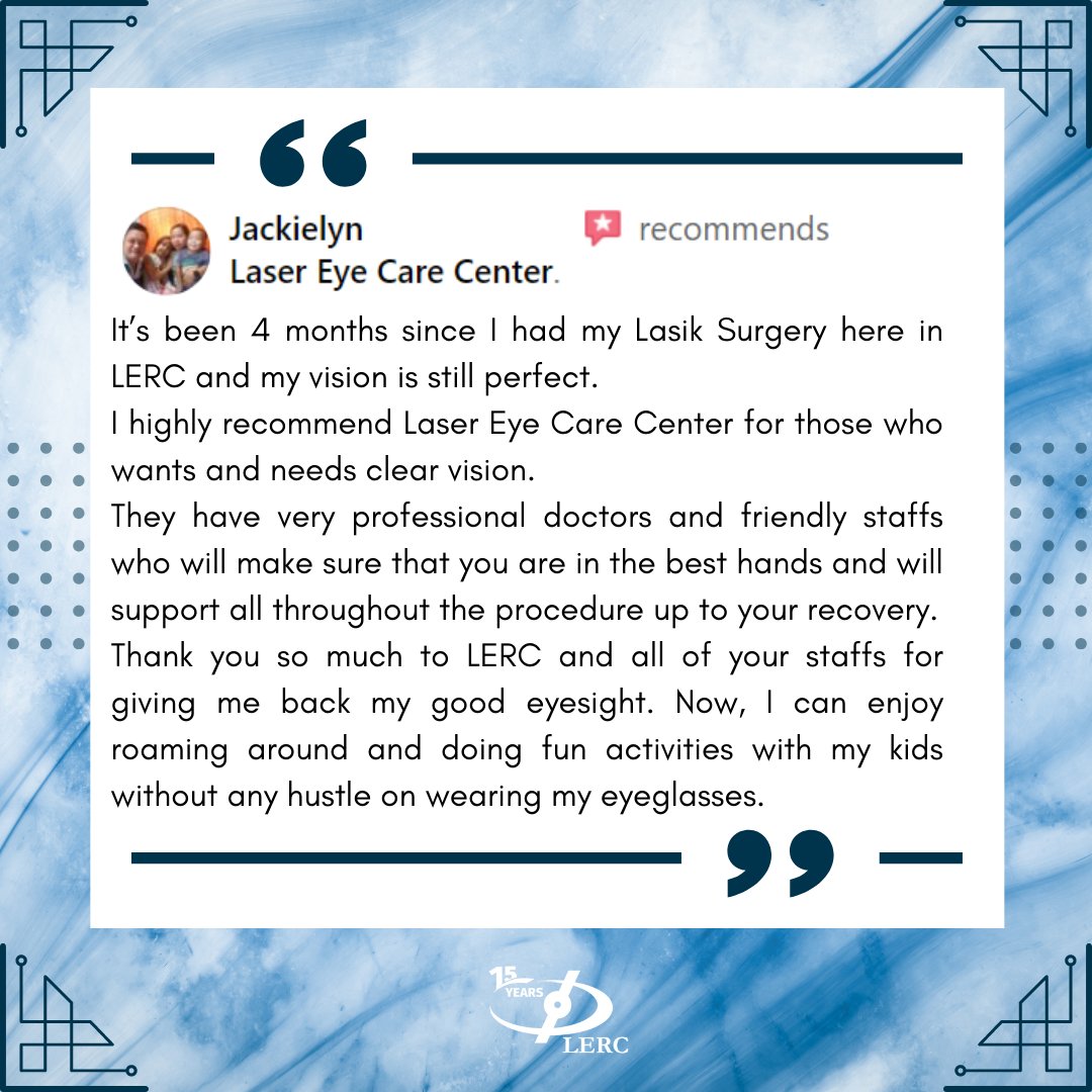 LERCDUBAI's tweet photo. "It’s been 4 months since I had my Lasik Surgery here in LERC and my vision is still perfect. 🤩
They have very professional doctors and friendly staff who will make sure that you are in the best hands &amp; will support all throughout the procedure up to your recovery.

- Jackielyn https://t.co/y8c59rGjbP
