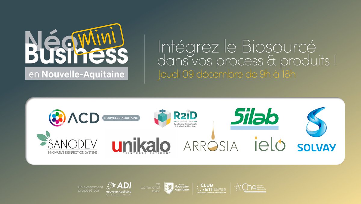#NéobusinessNA | 📅 Le 9 décembre, c'est l'occasion où jamais d'en savoir + sur comment intégrer le #Biosourcé à vos process et produits ! 

🔔 Soyez au RDV pour notre émission spéciale 100% #digitale de 10h30 à 12h.

➡️ neobusiness-na.fr

#entreprise #B2B #événement