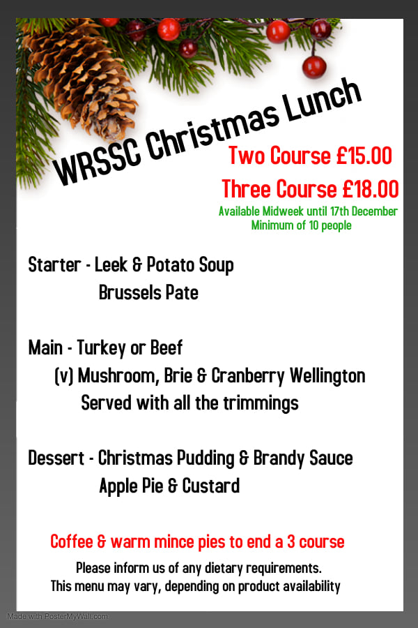 The countdown has started towards Christmas, take stock &amp; come and catch up with friends over lunch at WRSSC🎅🎄... #WRSSCChristmasLunch from 17th December 21

For more information call our friendly team on 02920 612477.