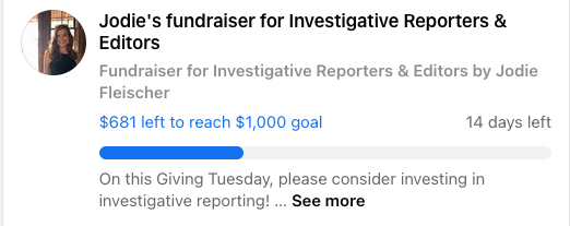 IRE_NICAR's tweet photo. Want to make a donation on Facebook? Check out the fundraisers by @brianmrosenthal, @byMarisaK, @hinklej and @jodienbc4. Help them reach their goals and support IRE! #GivingTuesday #IREStrong https://t.co/4IL3n0cyWL https://t.co/CLi3FFfgMO