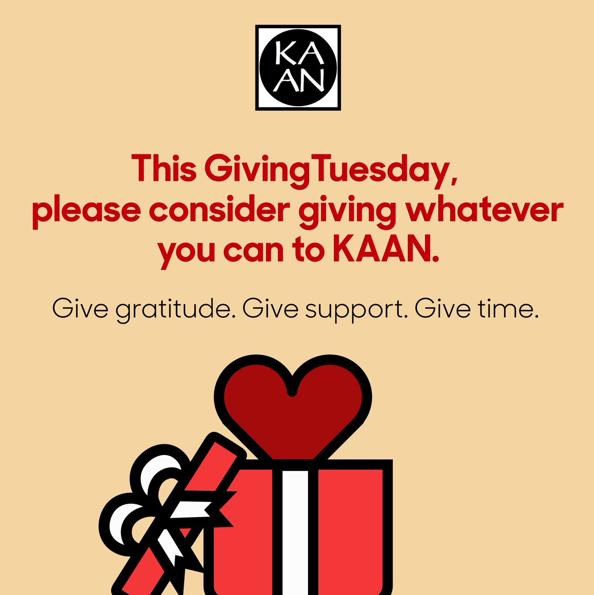 #givingtuesday is not just about giving financial support. While we appreciate any financial support you may be able to give, we want to hear how KAAN has impacted you! Or, consider volunteering. We are thankful for our community and the support we recieve today and every day!