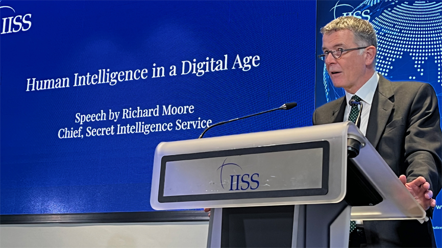 IISS_org's tweet photo. Today we were honoured to host Richard Moore @ChiefMI6 for his first public speech. He explained the seismic changes he sees in the world, specifically in the espionage environment | Watch his speech in full here: https://t.co/OCRnfomTVx https://t.co/OqjwvMy6dw