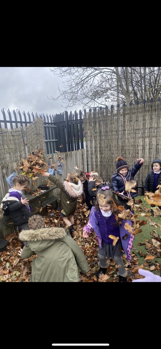 YNGarston's tweet photo. The nursery children got very excited when they spotted the piles of leaves in the garden. They quickly dived in and loved watching them fall down around them @GarstonCE https://t.co/cmuQVr6Nr7