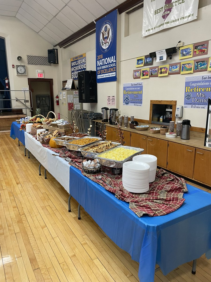 EASchool's tweet photo. This morning we had a Retirement Breakfast to honor Mrs. Muldowney and Ms. Daniel.  Thank you for your commitment and dedication to the students of East Amwell.   Our school is a better place because of you! https://t.co/CTnFIOVIgM