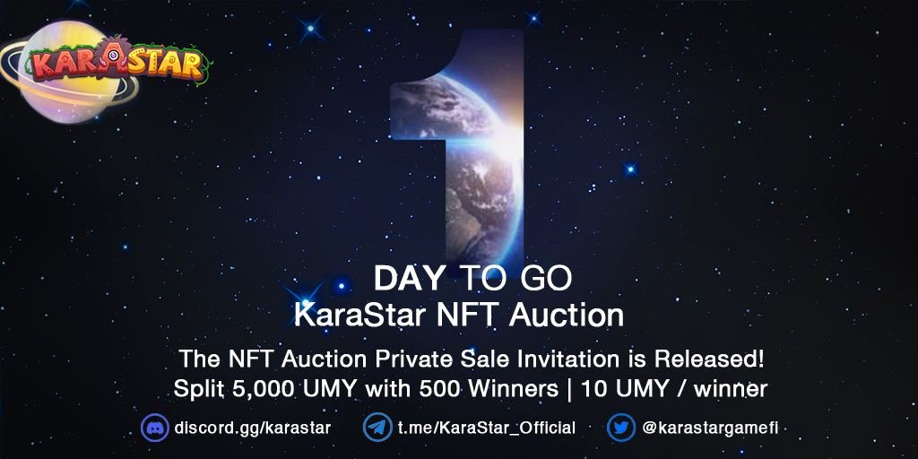 karastargamefi's tweet image. 🕒‼️KaraStar NFT Auction Private Sale is SO NEAR! 
Click 👉🏻 gleam.io/NeWFn/karastar…

✅Follow @karastargamefi 
✅RT the NFT Auction post n wish NFT Auction good luck 🍀 
#KaraAuctionGoodLuck #Gamefi 
💰Split 5,000 UMY with 500 winners | 10 UMY / winner