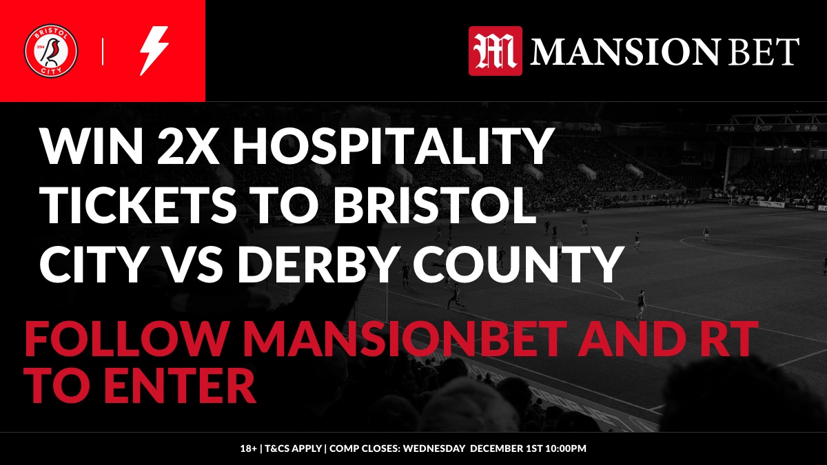🔴 BRISTOL CITY TICKET GIVEAWAY 🔴

We're giving away TWO pairs of HOSPITALITY tickets to <a href="/BristolCity/">Bristol City FC</a> vs Derby County on Saturday! 🎟

To enter, simply:

✅ Follow us @Mansionbet

🔁 RT 

Winners will be picked on Thursday at 11am!🕰

Full T&amp;Cs Apply:| bit.ly/MBComps