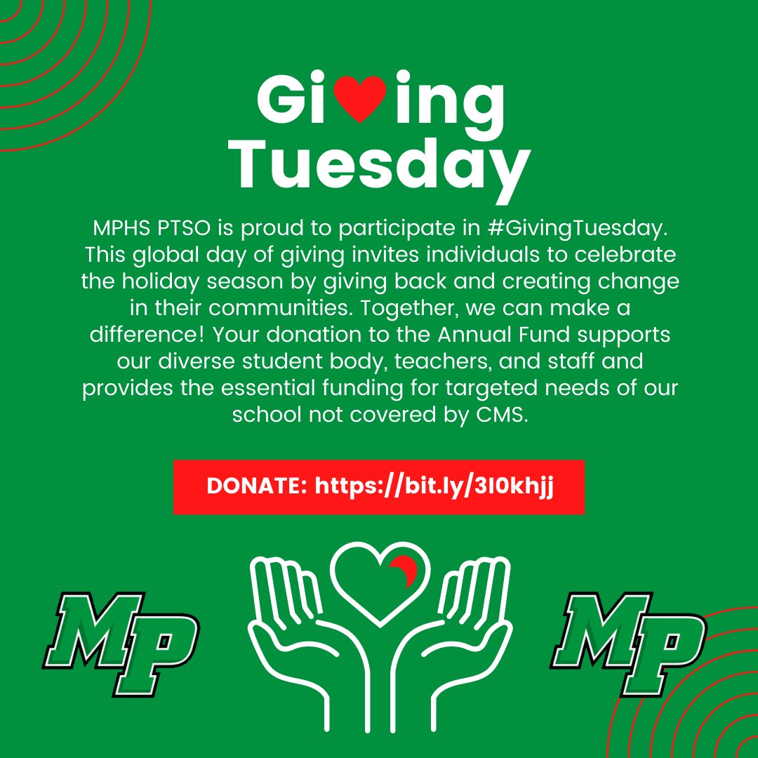 DONATE #GivingTuesday: bit.ly/3I0khjj Together, we can make a difference! The Annual Fund supports our diverse student body, teachers, and staff and provides the essential funding for targeted needs of our school not covered by <a href="/CharMeckSchools/">Charlotte-Mecklenburg Schools</a>. <a href="/MyersParkHS/">Myers Park High</a> <a href="/CMSSupt/">Superintendent Earnest Winston</a>