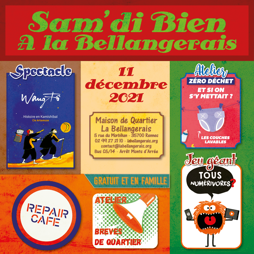 MQBellangerais's tweet photo. Atelier “zéro déchet” - Couches lavables
Atelier d’écriture journalistique
Jeu géant “Tous numérivores”
Repair Café
Spectacle : Wang Fô - Compagnie Artamuse (Au moyen d’un kamishibaï, avec lumière et ambiance sonore travaillées, suivez Wang Fô sur les chemins de la Grande Chine) https://t.co/Vxfba3TVgh