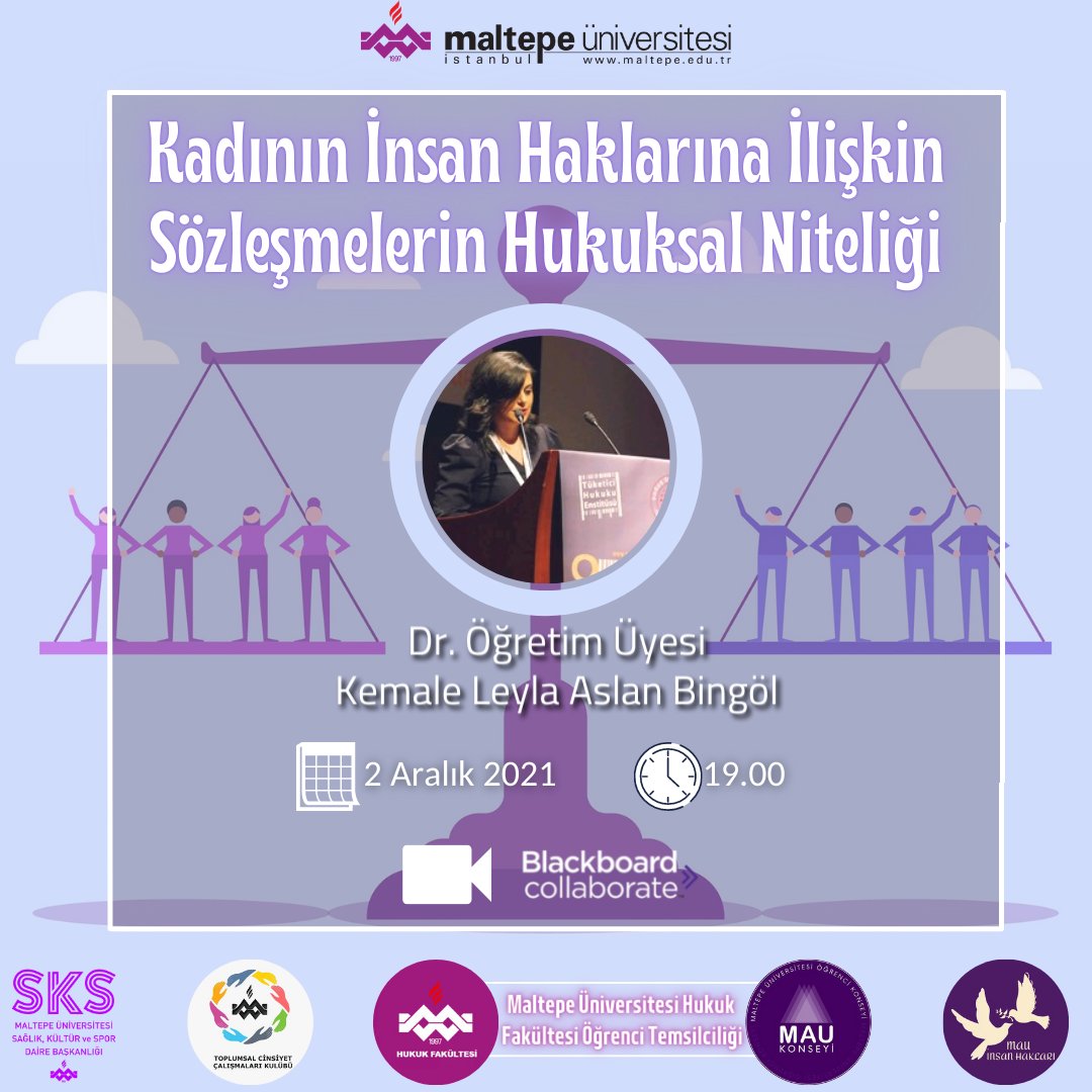 turkiye_hukuk's tweet photo. 📢 Kadının İnsan Haklarına İlişkin Sözleşmelerin Hukuksal Niteliği
📅 2 Aralık Perş. 🕞 19.00
💬 Konuşmacı: Kemale Leyla Aslan Bingöl
✅ Düzenleyenler: @mauhukuk, @maugender, @mauinsanhaklari
🔴 Çevrim İçi Yayın: https://t.co/RgSHrv7TTZ
📨 Telegram'dayız: https://t.co/SIJCtAH2El https://t.co/FML8KXxKI2