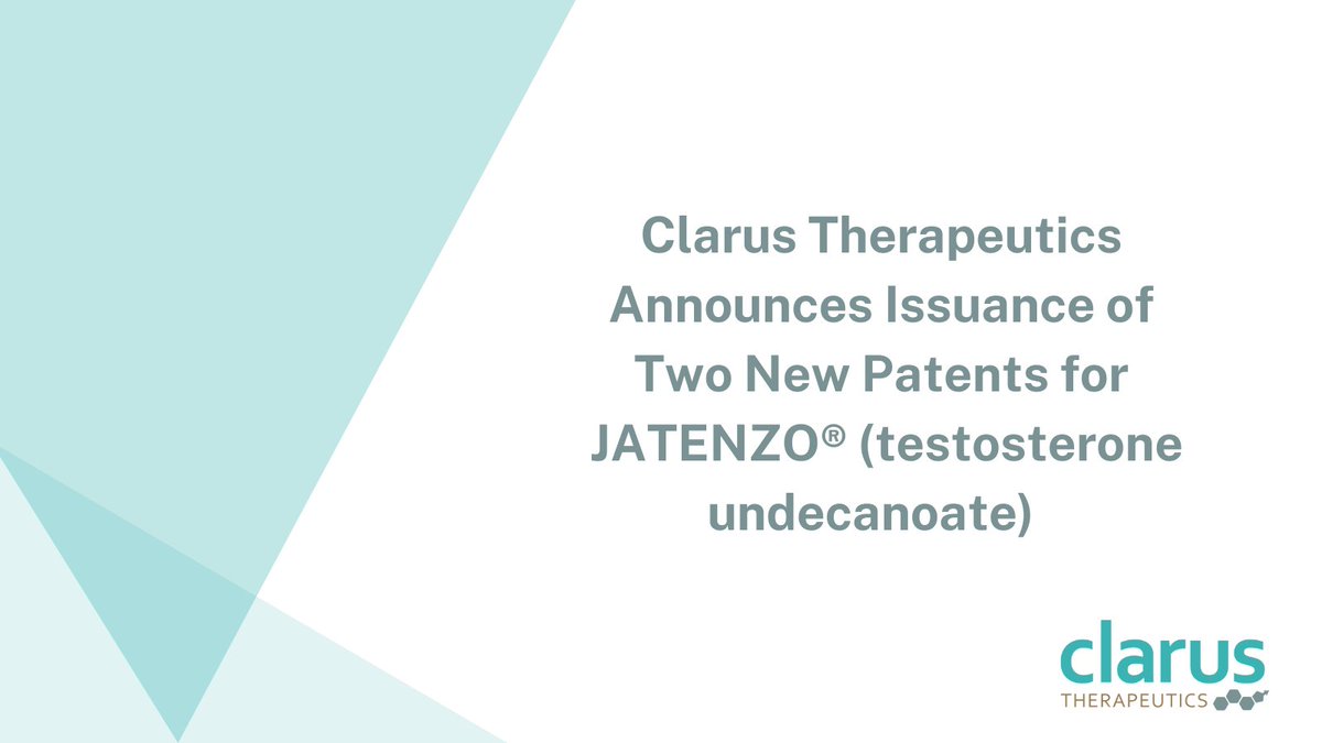 Read more about our patent news announced today at:  bit.ly/3lmNSK2. #menshealth #hypogonadism #ClarusThera $CRXT