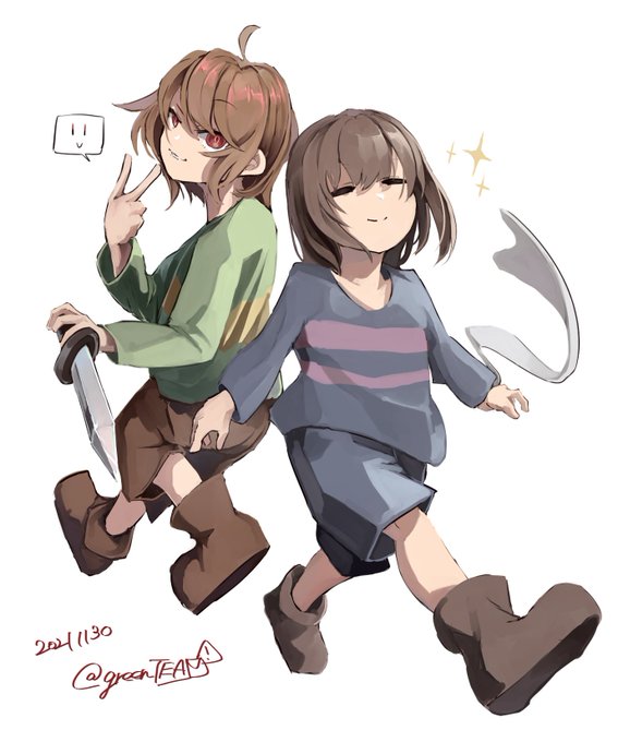 frisk and chara (undertale) drawn by saki_(a01_31)