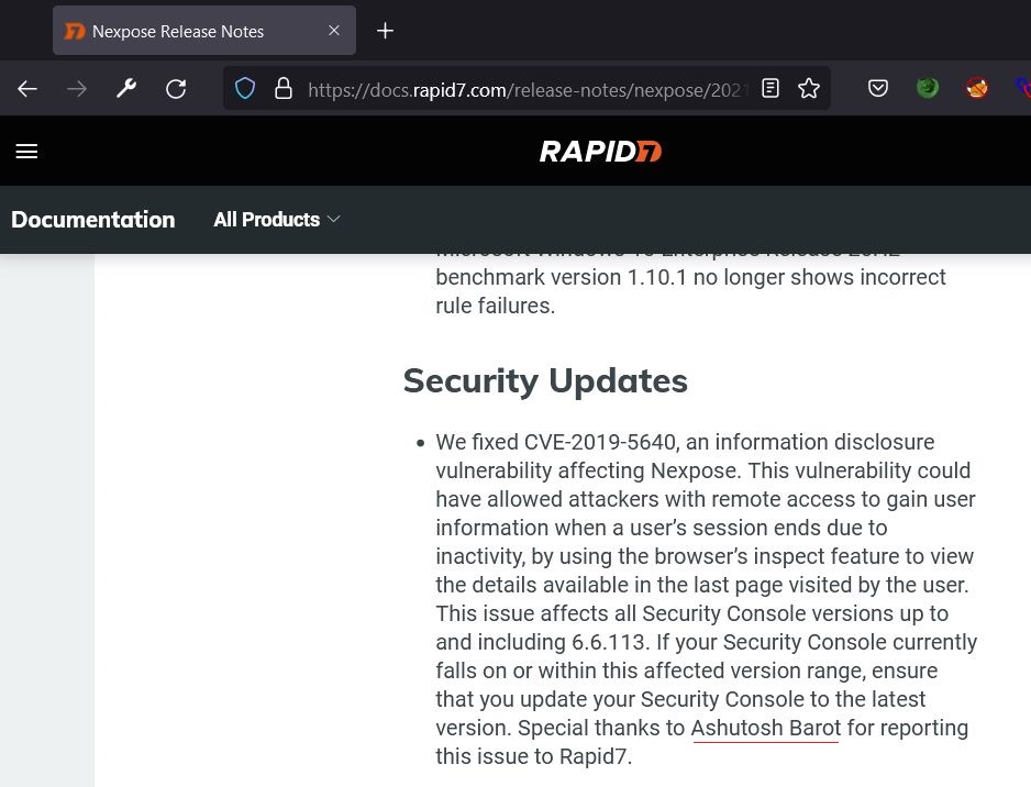 ashu_barot's tweet photo. Received #CVE 2019-5640 from @rapid7 for reporting a #vulnerability in #Nexpose which disclosed information using F12. Thank you @todb , @chloehamilton17 for your assistance with closing this
https://t.co/dC3fGL5Xy4
https://t.co/ub1EfuA86w
#F12Hacking #F12Attack #security https://t.co/DhRC26SI8K