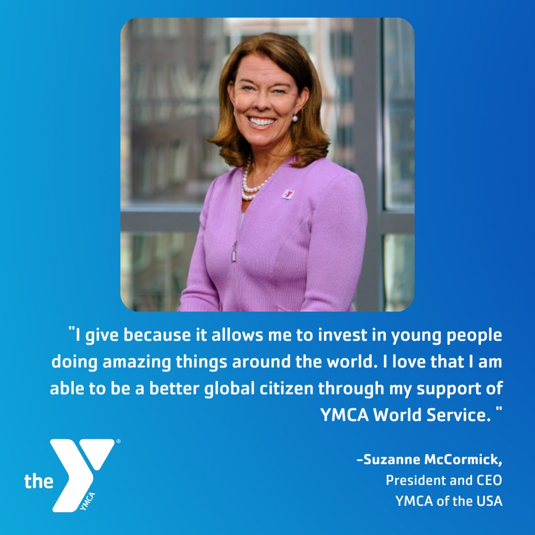 GlobalYMCA's tweet photo. "I give because it allows me to invest in young people doing amazing things around the world. I love that I am to be a better global citizen through my support of YMCA World Service."-@iamsmccormick
On #GivingTuesday, share why supporting #YWorldService is important. #YforAll https://t.co/NjJPzhBobb