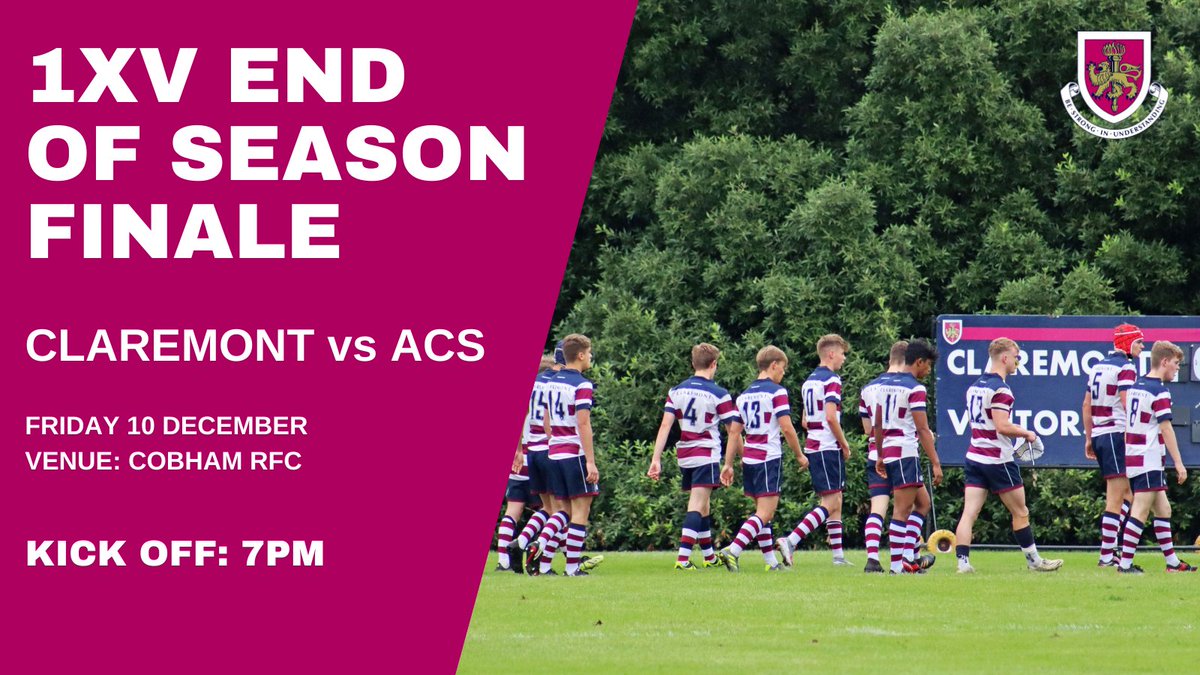 CFCSchool's tweet photo. 📣 Our 1XV need your support! 
Come and cheer on our boys for their end of season finale under the Friday night lights vs ACS at @CobhamRFC on Friday 10 December! Kick off 7pm 🏉👏 https://t.co/RkbnaW3PkH