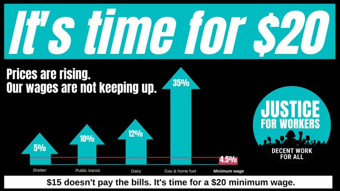 BREAKING: 📢 <a href="/AndreaHorwath/">Andrea Horwath</a> commits to $20 min wage! “After @FordNation cancelled $15 min wage &amp; froze it for 2 years, frontline essential workers in #ONpoli fell even further behind. It's time for $20. NDP plan is practical and predictable." -Pam Frache, #Justice4Workers 1/2 ⬇️