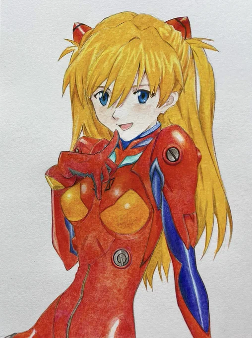 アスカ 色鉛筆で描いてみた。 #アスカラングレー #エヴァンゲリオン #模写