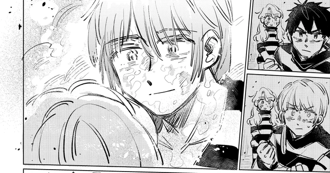 自分の漫画の解説やめろて感じだけど、ここのカルルクのシーン,高校の時描いた原作(?)では、メディナがカルルクをアクトに見違えて「…違うよ」って言ってるシーンだったんですけど、メディナがカルルクを別の人と見間違えるわけないだろ!!!!と思い変えた 