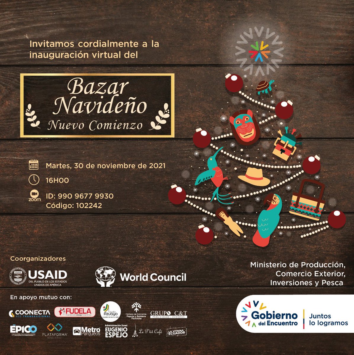 Produccion_Ecu's tweet photo. #Hoy | Acompáñanos en el evento de apertura de la 𝐅𝐞𝐫𝐢𝐚 𝐕𝐢𝐫𝐭𝐮𝐚𝐥 𝐁𝐚𝐳𝐚𝐫 𝐍𝐚𝐯𝐢𝐝𝐞𝐧̃𝐨 𝟐𝟎𝟐𝟏🎄🎁donde encontrarás el mejor regalo para tus seres queridos mientas apoyas el trabajo de mipymes,  artesanos y actores de la EPS.

⏰16H00
🔗https://t.co/PFrZXzNxFv https://t.co/96cel81mXt