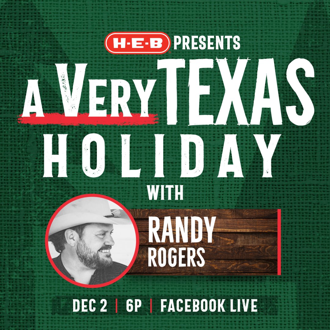 randyrogersband's tweet photo. I’m excited to share that I’m going to be part of “A Very Texas Holiday” with @HEB this Thursday at 6pm CT for a special Facebook livestream. I’ll be sharing one of my favorite holiday traditions, &amp; H-E-B has prizes &amp; surprises from other special guests.
https://t.co/4Ch7cZcFAr https://t.co/kjypB6B4kE