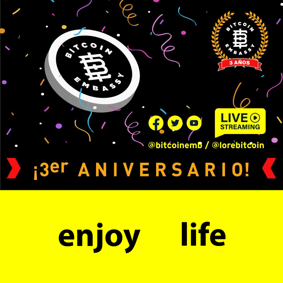 bitcoinemb's tweet photo. Recuerden que esta semana estamos de fiesta. El @bitcoinemb cumple 3 años y seguimos con nuestra dinámica.
#bitcoinembassybar #Bitcoin #BTC #aniversario #giveaway #ledger #bitcoinembassybar #Bitcoin #BTC #aniversario #giveaway #ledger #bitcoinworldwide #bitcoinworld https://t.co/rPQp4wg6fo