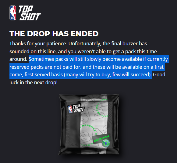 MClintJames's tweet photo. @nbatopshot, what does this mean? How do I find these abandoned packs if the que has closed? https://t.co/fmSR98T7K6