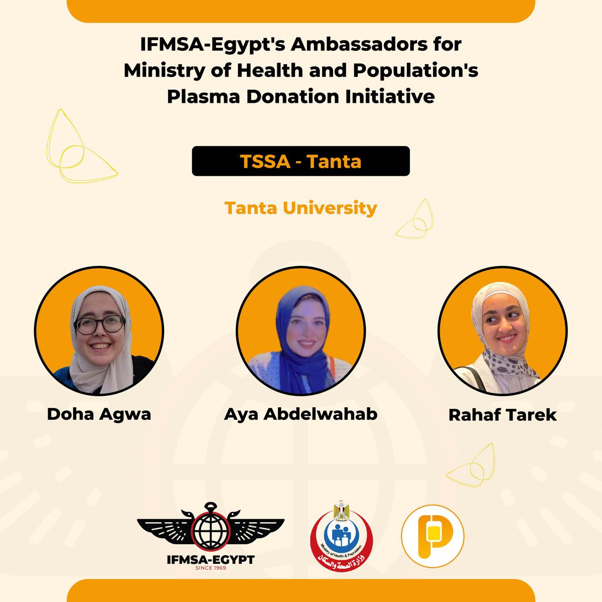 ifmsa_egypt's tweet photo. It's our utmost pleasure to present to you our ambassadors in the Egyptian universities for the presidential initiative for manufacturing and self-sufficiency in plasma derivatives in cooperation with the Ministry of Health and Population.
@mohpegypt https://t.co/3kytAsu76q