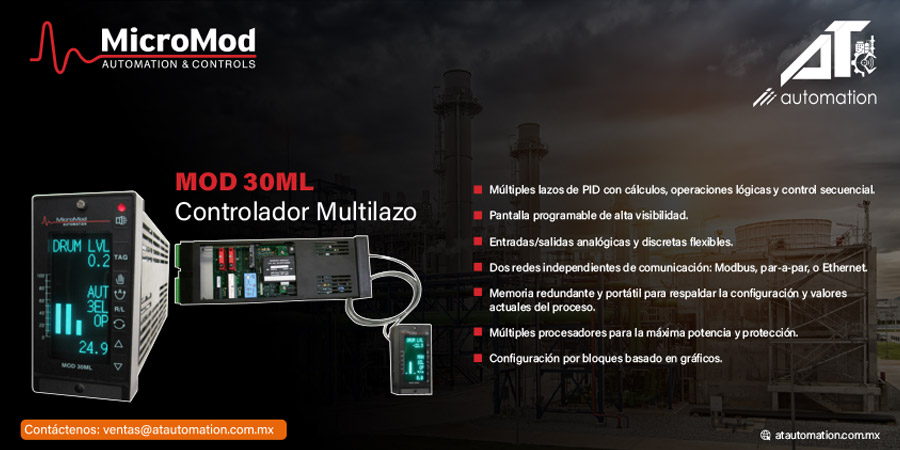 ATautomation1's tweet image. El MOD 30ML proporciona la capacidad de control continuo de un sistema DCS. bit.ly/3d6krqY
#Mod30ML #Micromod #Automation #PLC #Controller #ProcessControl #ProcessAutomation #Calderas #Modbus #ProcesadoresMultilazos #Ethernet