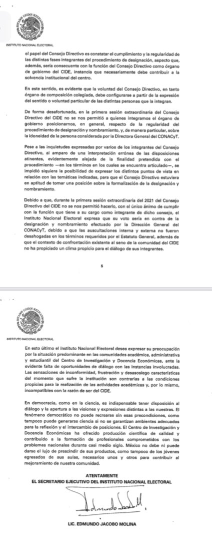 lorenzocordovav's tweet photo. Como demócrata convencido y como académico, respaldo el posicionamiento que hizo el Secretario Ejecutivo del @INEMexico en el Consejo Directivo del @CIDE_MX  en contra del procedimiento de formalización del nombramiento de su nuevo director general. https://t.co/SybOVVFvNc