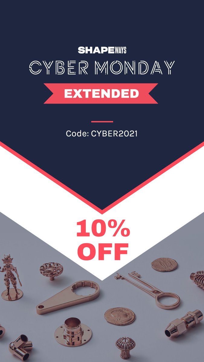 shapeways's tweet photo. Start saving on your #3Dprinting project today! Upload and save now at https://t.co/zzKz8NAONZ. Use code CYBER2021 👀
#metal3Dprinting #design #printondemand #3Dservices #3Dprintingsoftware #cybermonday #sales #sale https://t.co/CiqMFtqWij