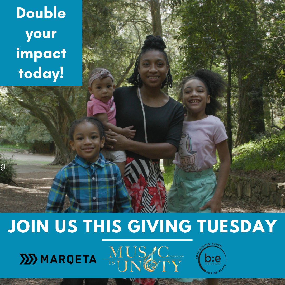 beyondemanciptn's tweet photo. You can double your impact this #GivingTuesday! Thanks to local tech company @Marqeta and Philip Bailey's Music Is Unity Foundation your gifts today will be matched up to $4200! Give now to support foster youth-- https://t.co/wCLUWAQHYq
#marqetacares #musicisunity https://t.co/7Y3KJeYOQQ