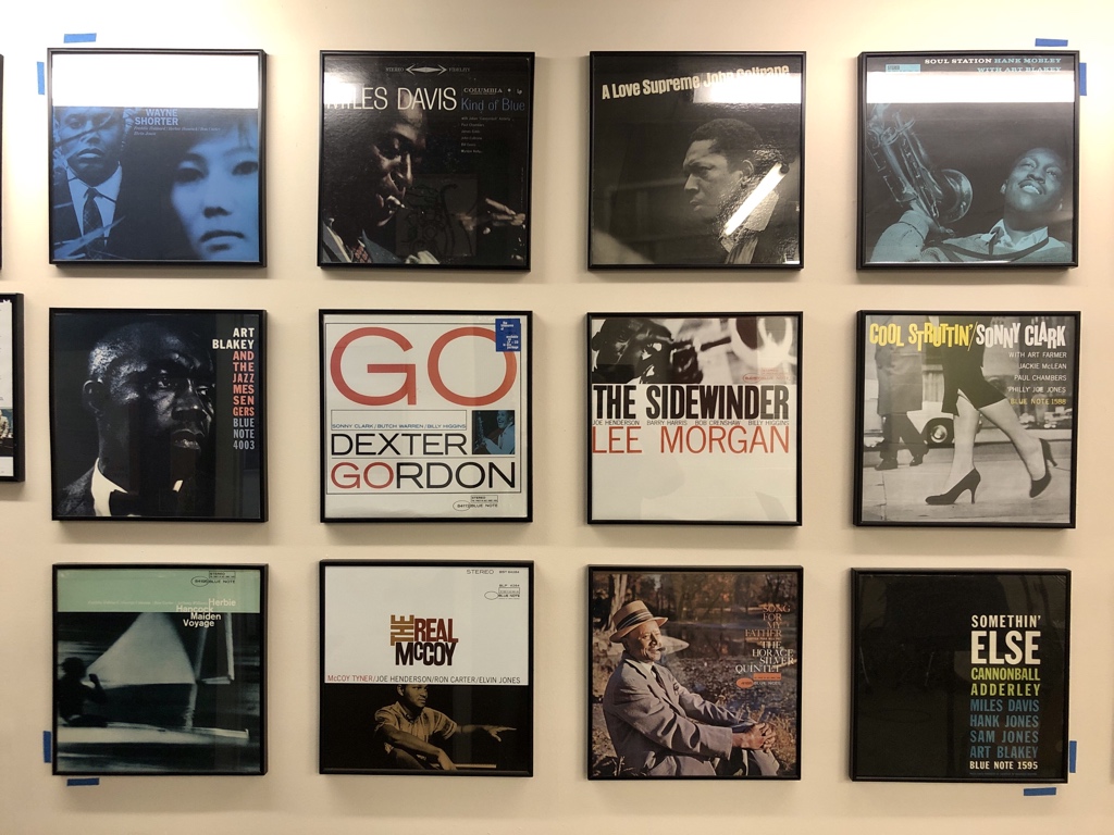 paulpieper's tweet photo. @ethan_iverson These 12 records you highlighted in your recent article are now on the wall at @TheJazzWorkshop (my studio where I teach near Washington DC). 
I put up the article too. 

It’s a great list and very helpful. Thanks for putting it together! https://t.co/Jmvh2BnvXT