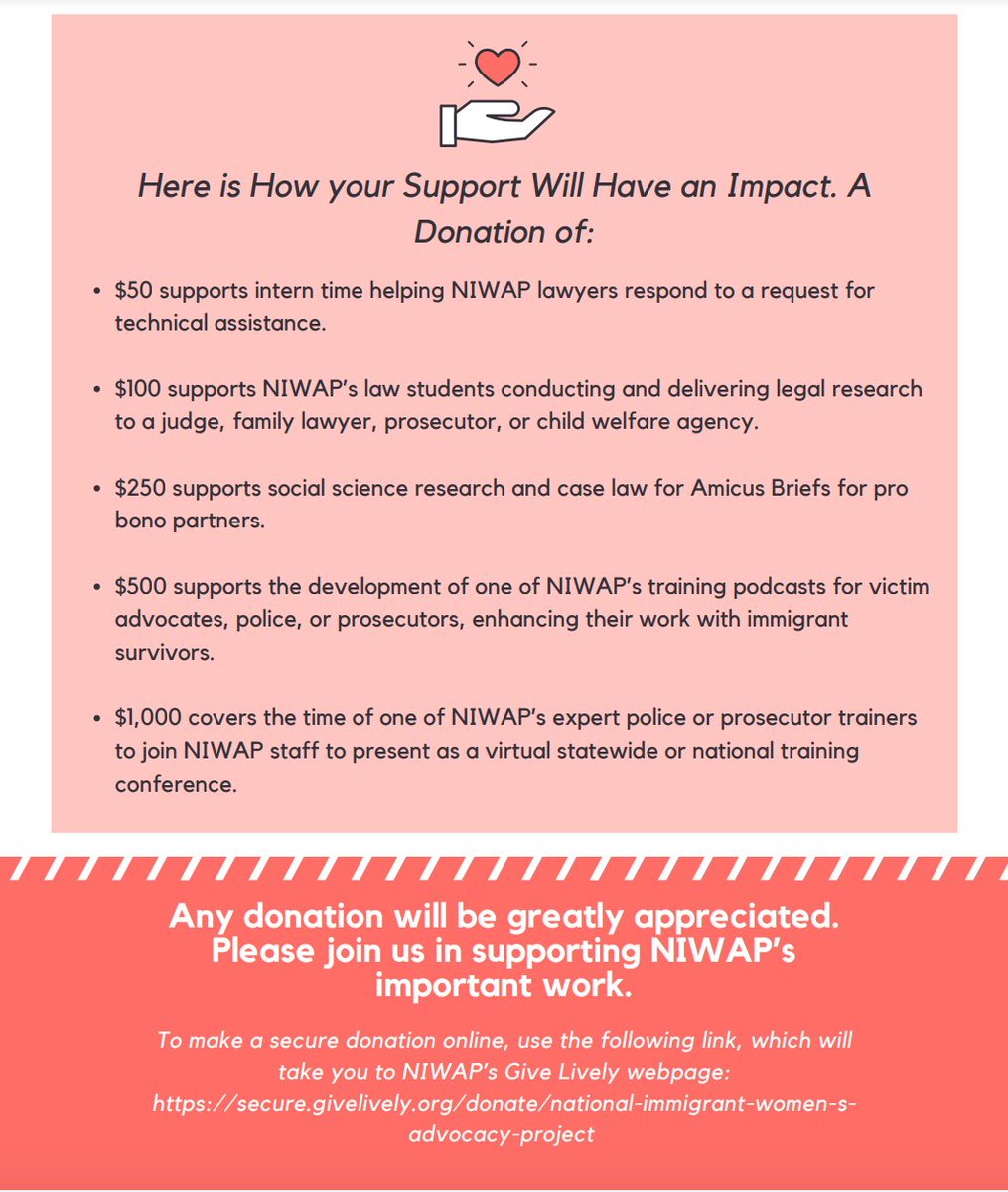 NIWAP_WCL's tweet photo. We are heartened by the strides we have made this past year and confident in the impact we can make by providing solutions to ensure safety and access for immigrant women, children, and victims of crime. Will you help us?
#GivingTuesday #GivingTuesday2021 https://t.co/Ogxj5O9dc6