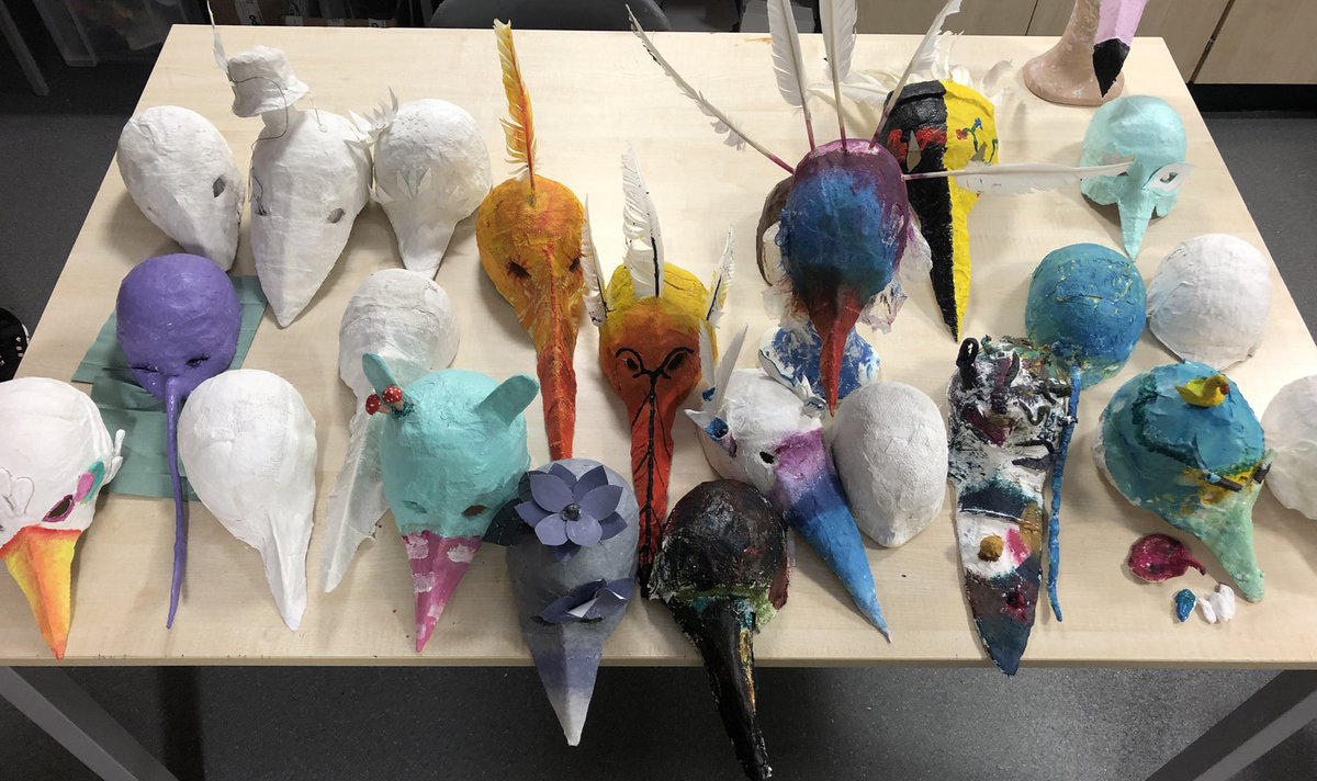 BeckfootCreate's tweet photo. A huge well done to all the students who attended session 1 of KS3 Art Club this term. Your bird masks are very creative. Awesome work everyone! #birdmasks #artclub #KS3 #modroc #sculpture https://t.co/MKNoepiLlC