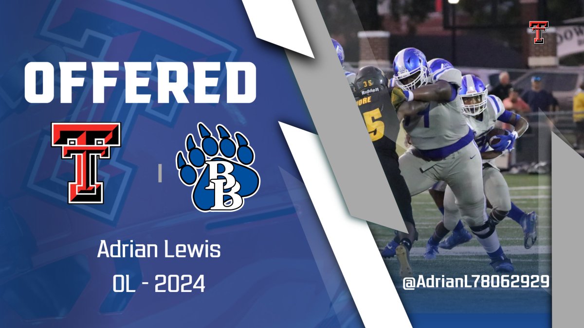Congratulations to Adrian Lewis  "Big A"
<a href="/AdrianL78062929/">Adrian Lewis</a> on receiving a offer from 
<a href="/TexasTechFB/">Texas Tech Football</a> <a href="/JoeyMcGuireTTU/">Joey McGuire 🌵</a> !!! #RecruitBrewer <a href="/tempo_strike/">Todd Peterman</a> <a href="/Coachjdallen/">Coach Jonathan Allen Sr. ™️</a> <a href="/CoachWig/">Jeff Wigington</a> @RLC550