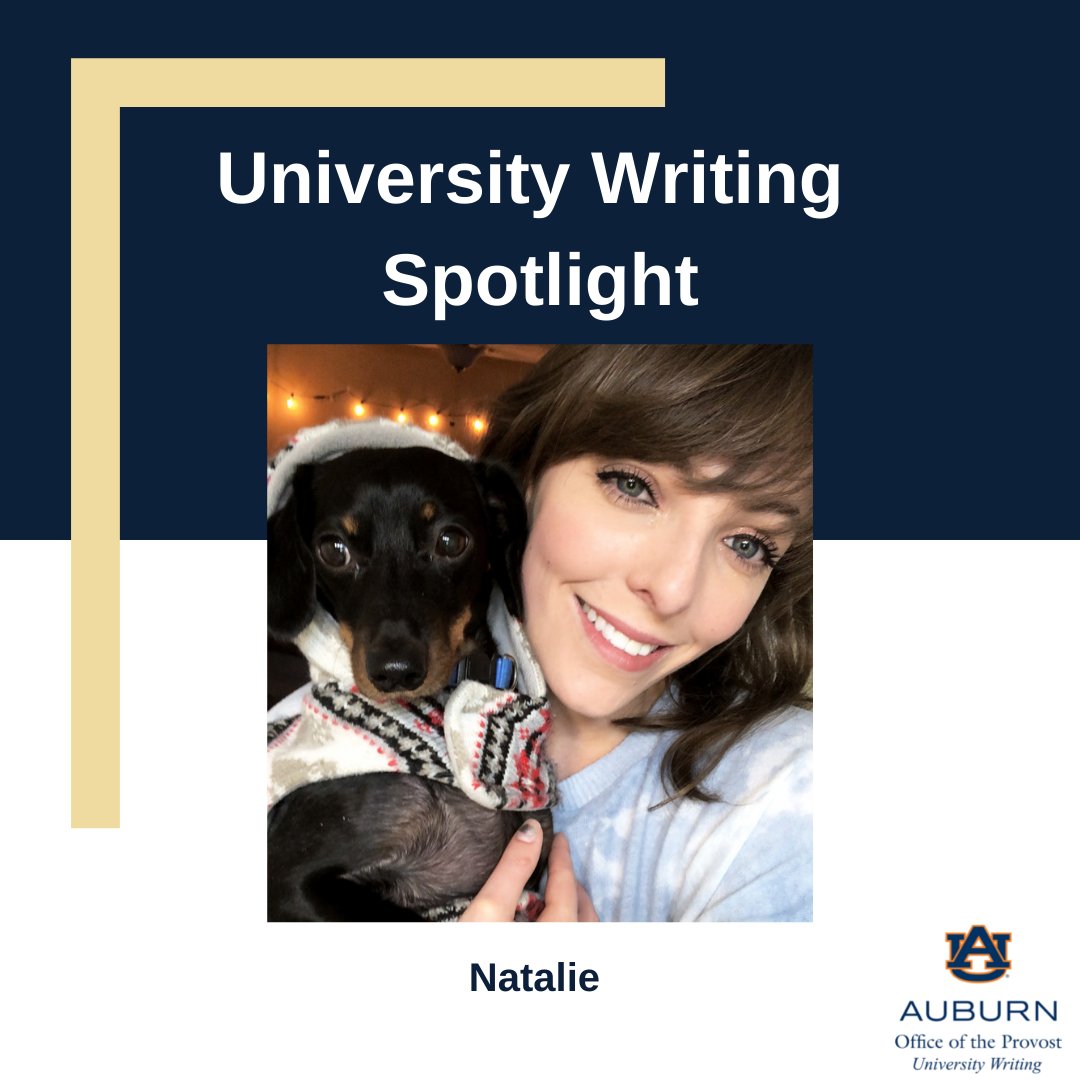 UnivWritingAU's tweet photo. Today we're putting consultant Natalie in the University Writing Spotlight! Scroll through these images to learn more about her. #UniversityWriting #AuburnUniversity #Auburn #WritingAtAU #auburnuniversity https://t.co/4LWFCzsRCH