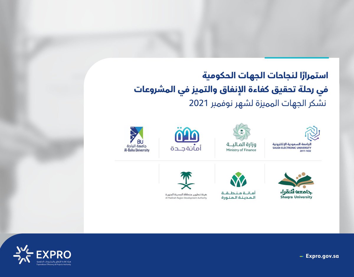 BahaUniversity's tweet photo. قدم معالي رئيس #جامعة_الباحة الشكر والتقدير لسعادة وكيل الجامعة ولسعادة مدير إدارة التخطيط والميزانية وفريق كفاءة الانفاق بالجامعة بمناسبة تميز الجامعة في رحلة تحقيق كفاءة الإنفاق والتميز في المشروعات لشهر نوفمبر 2021،وذلك استمراراً للنجاحات التي تحققها الجامعة في عدد من المجالات https://t.co/EQ4JTyJT4S