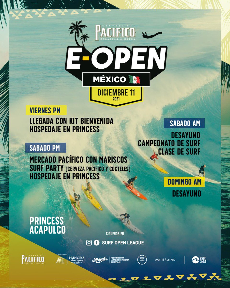FideturAcapulco's tweet photo. Surf Open League presenta #PacificoEOpen Acapulco 2021, el torneo de surf parte del circuito mundial online ahora en #México.
#LaHoraDeAcapulco
#AcaNosCuidamos
#ModoPacifico #Acapulco https://t.co/g4waKDPzxv