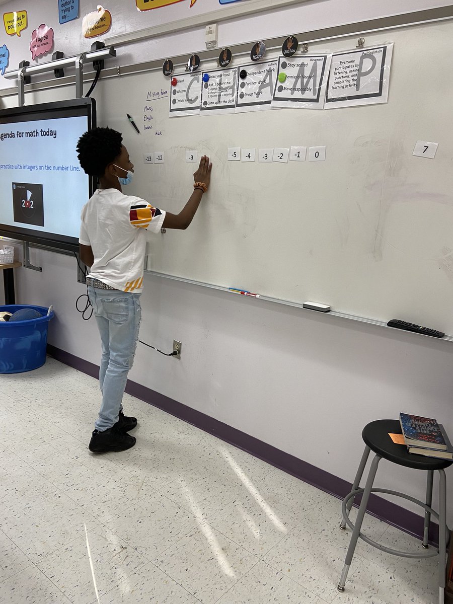 MrsBrownSWL's tweet photo. Students on Team Amazon started math class today using their knowledge of integers to create a visual number line! They did awesome! #wrmswolves https://t.co/2EthH6xbwy