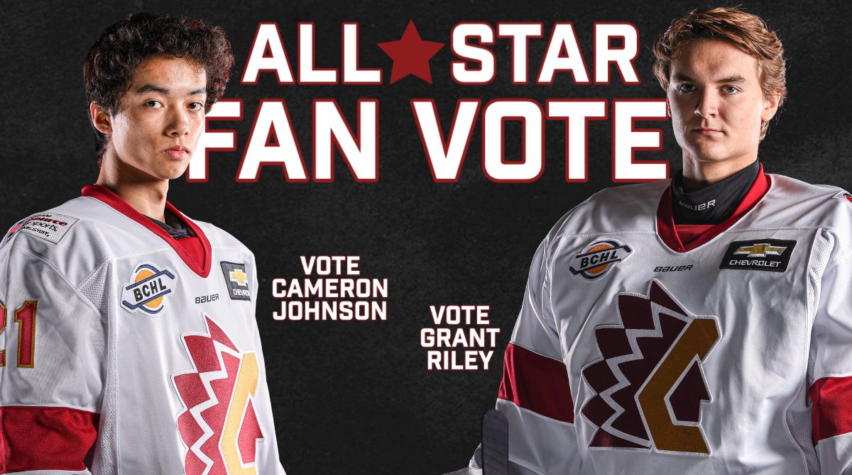 Today is the last day! Help send Cameron Johnson and Grant Riley to the BCHL All⭐️Star weekend! 

Get in your last minute votes before midnight -> bchl.ca/fanvote