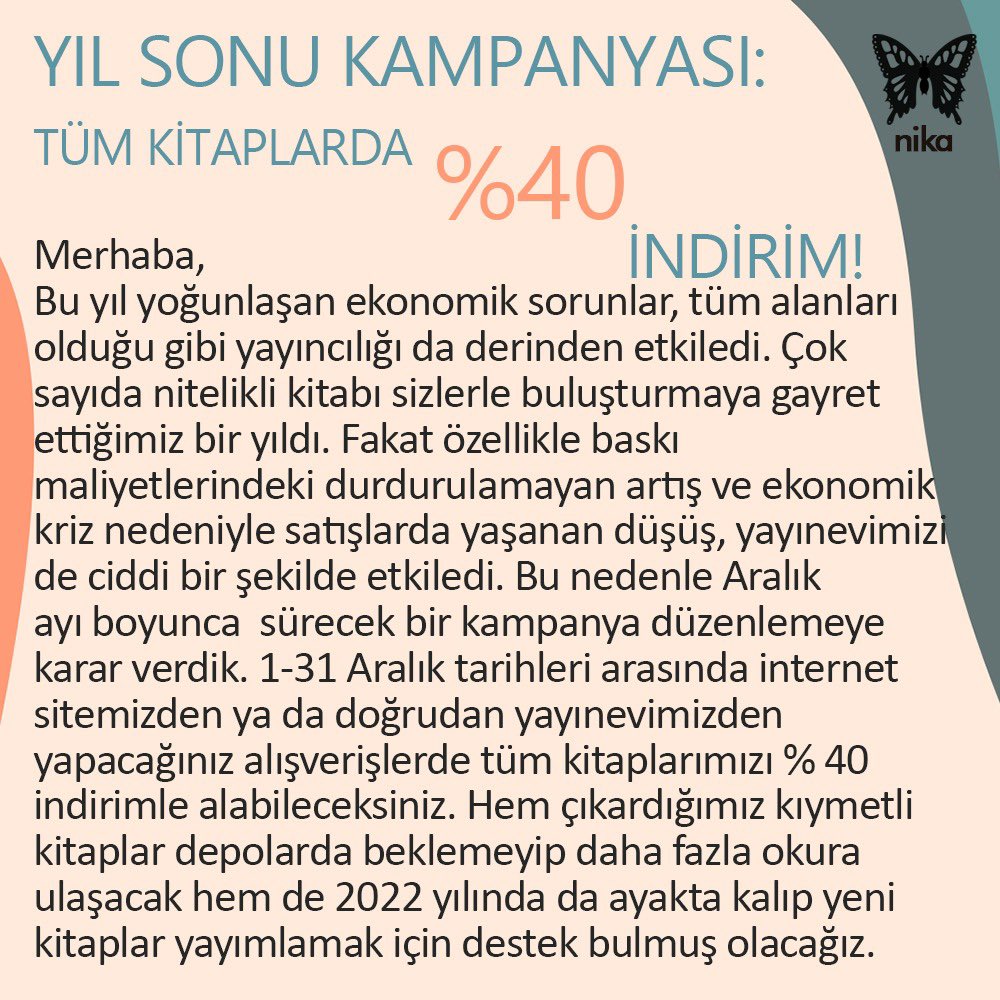 NikaYayinevi's tweet photo. Yeni yılda yine kitap çıkarabilmek için bir mesajımız var. https://t.co/QXNNOssf1T